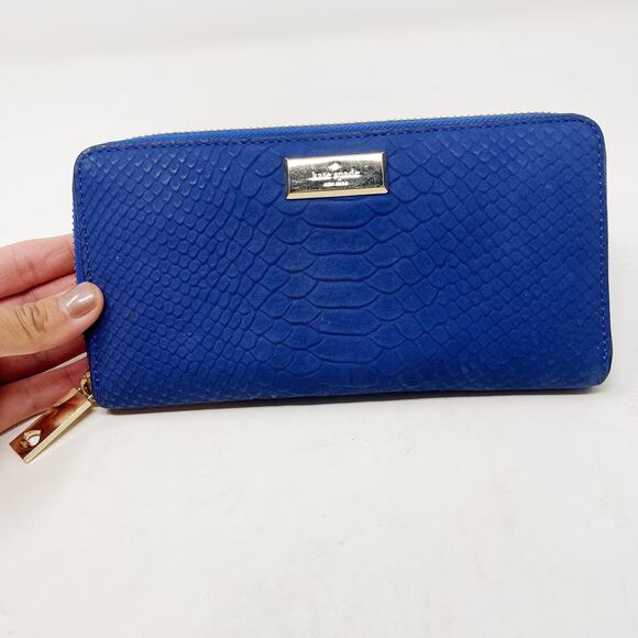 Kate Spade Orbital Blue Elsie Street Snake Embossed Leather Neda Zip Wallet - Picture 2 of 15